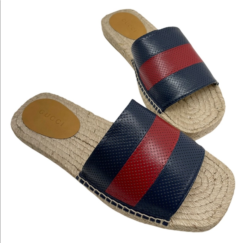 Gucci Web Signature Leather Men’s Slides